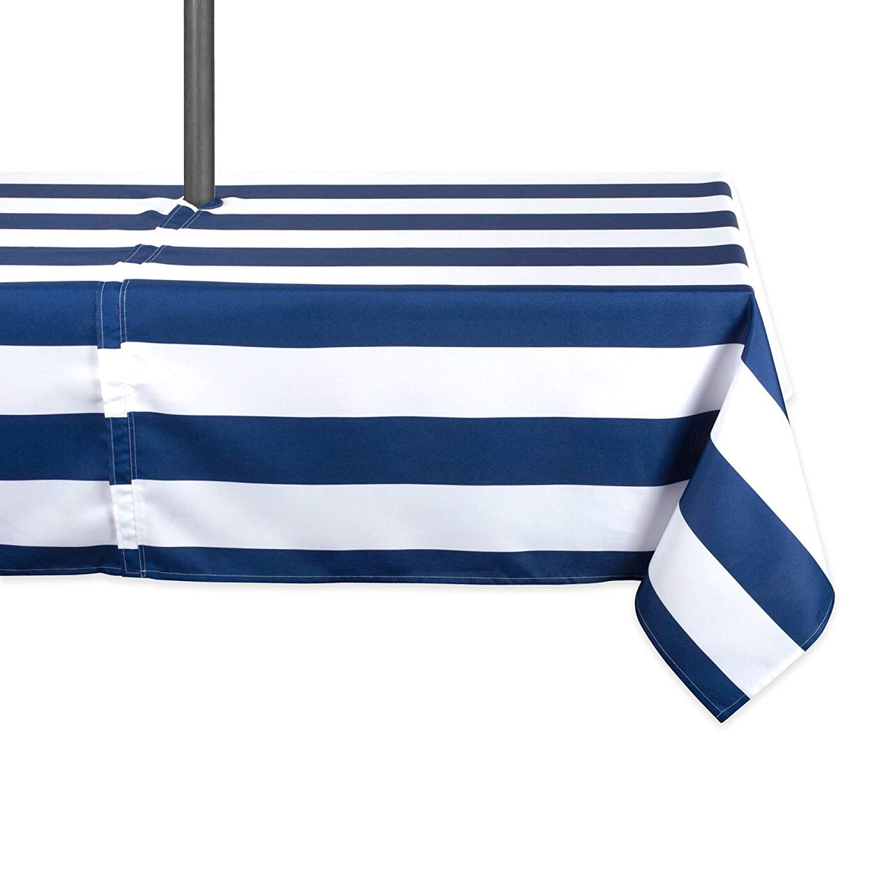 Contemporary Home Living Cabana Stripes Rectangular Outdoor Zippered Tablecloth - 120" - Blue and White